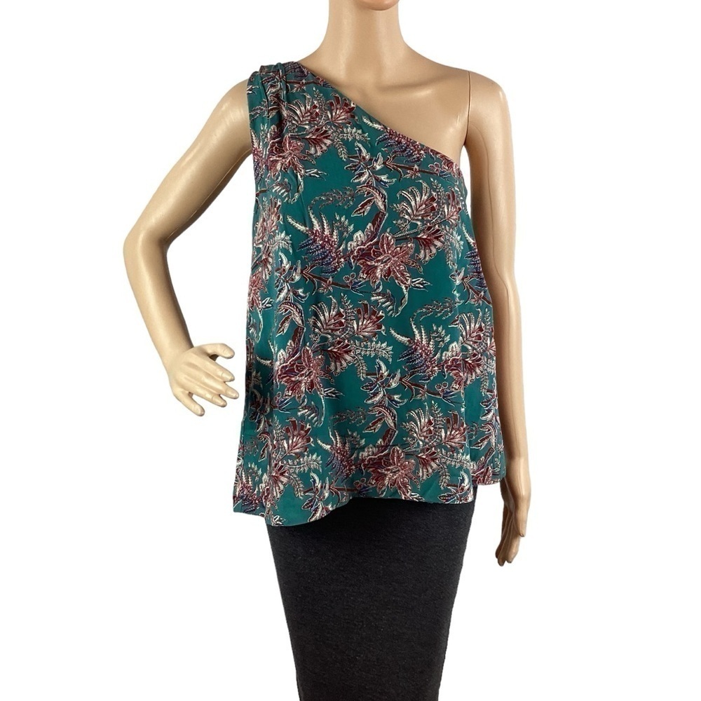 LOFT One Shoulder Floral Top Size XS Teal Blue